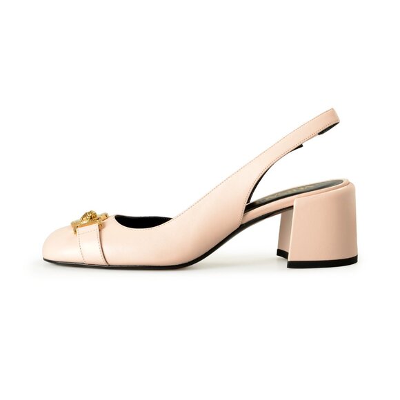 Versace Women's Soft Pink Leather Heeled Sling Back Sandals Shoes US 7 IT 37 - Picture 2 of 8